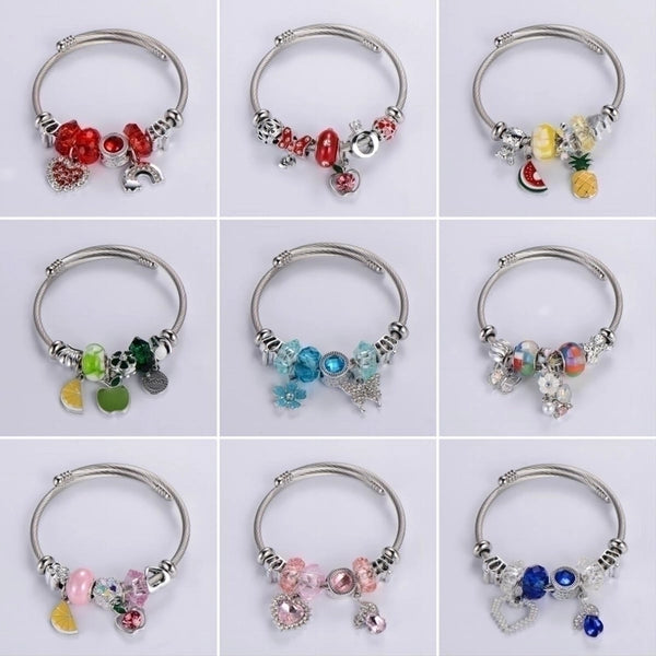 Sweet Classic Style Ice Cream Heart Shape Elephant Stainless Steel Alloy Beaded Epoxy Inlay Rhinestones Bracelets