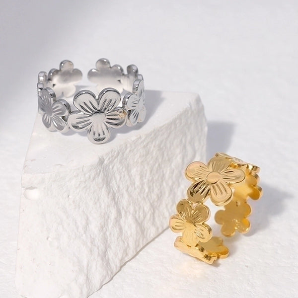 Sweet Flower 304 Stainless Steel 18K Gold Plated Plating Stainless Steel Rings