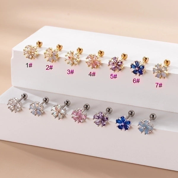 1 Piece Ear Cartilage Rings & Studs Sweet Flower 316L Stainless Steel  Copper Plating Zircon