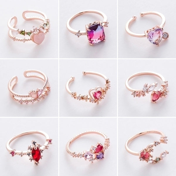 Sweet Geometric Copper Gold Plated Artificial Gemstones Rings In Bulk