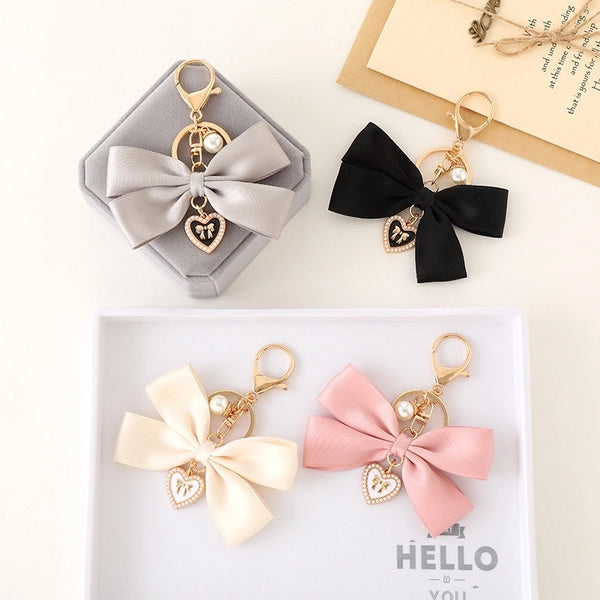 Sweet Heart Shape Bow Knot Alloy Cloth Bag Pendant Keychain