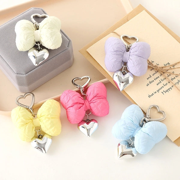 Sweet Heart Shape Bow Knot Cloth Bag Pendant Keychain