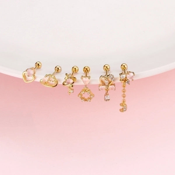 1 Piece Ear Cartilage Rings & Studs Sweet Heart Shape Bow Knot 316L Stainless Steel  Copper Plating Zircon