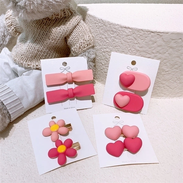 Sweet Heart Shape Flower Bow Knot Resin Hair Clip 2 Piece Set