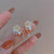 Sweet Heart Shape Flower Copper Plating Inlay Pearl Zircon Drop Earrings Ear Studs 1 Pair