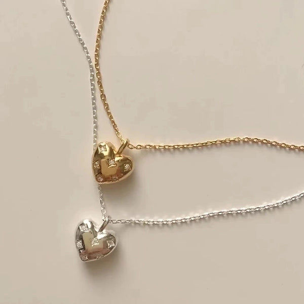 Sweet Heart Shape Titanium Steel Copper Plating Inlay Artificial Diamond Pendant Necklace