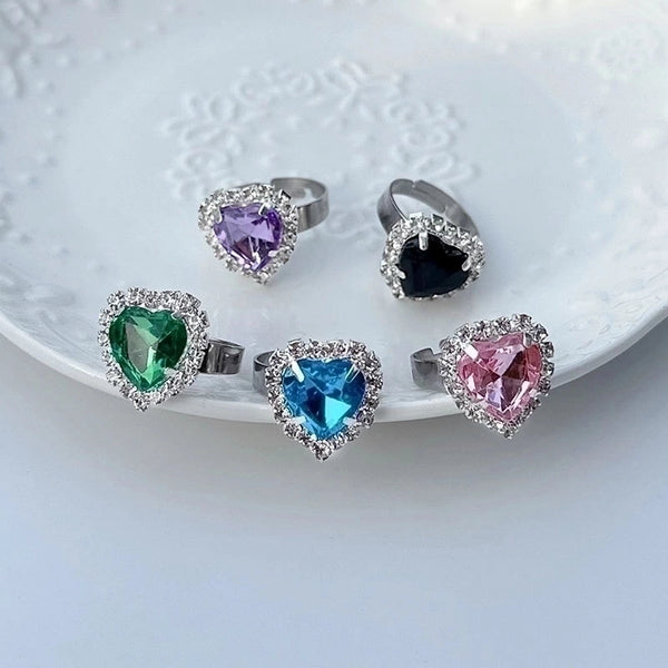 Sweet Heart Shape Titanium Steel Inlay Zircon Rings