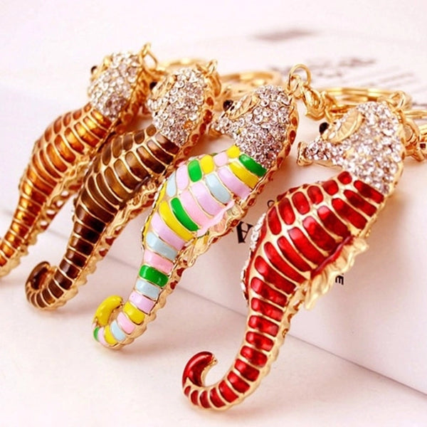 Sweet Hippocampus Zinc Alloy Plating Inlay Rhinestones Women's Bag Pendant Keychain