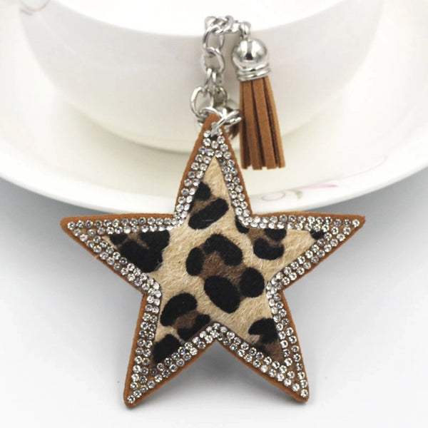 Sweet Korean Style Star Leopard Flannel Unisex Unisex Keychain