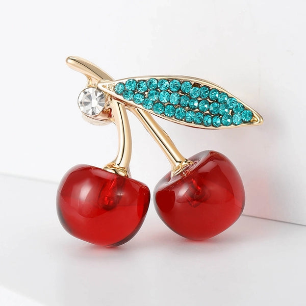 Sweet Pin Cherry Alloy Inlay Rhinestones Women's Brooches