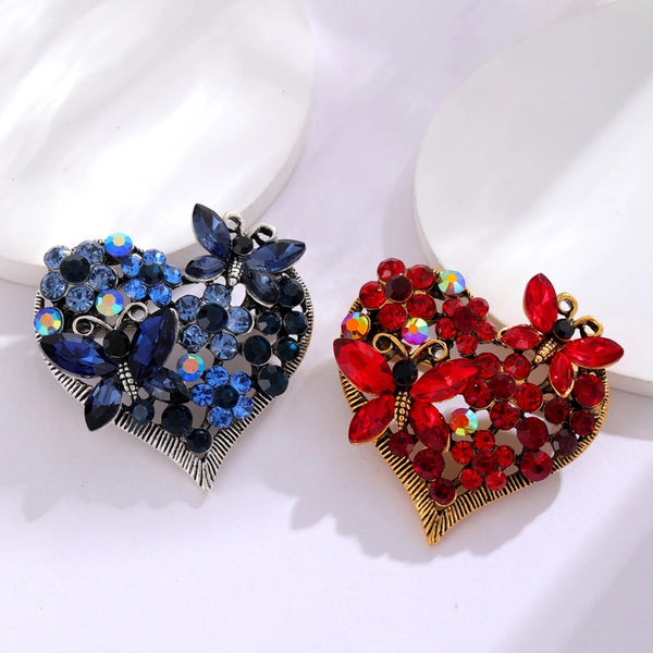 Sweet Pin Heart Shape Butterfly Alloy Plating Inlay Rhinestones Unisex Brooches