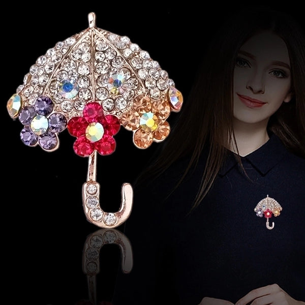 Sweet Pin Umbrella Alloy Plating Inlay Rhinestones Women's Brooches