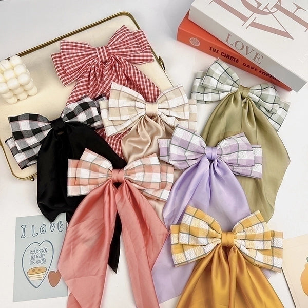 Sweet Plaid Bow Knot Cloth Hair Clip 1 Piece