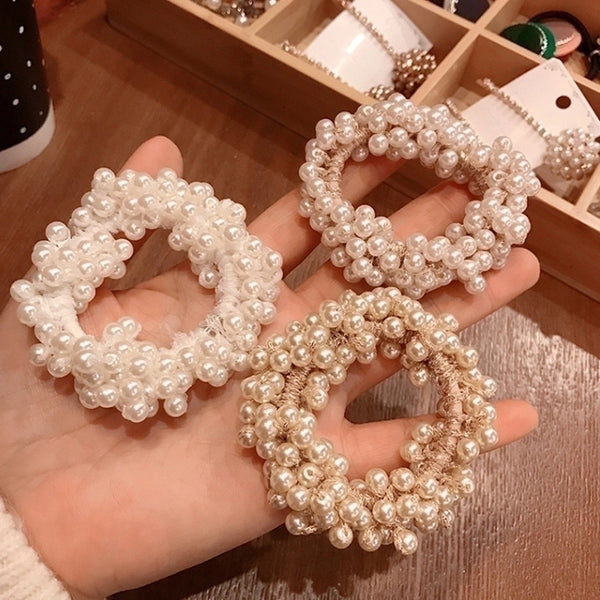 Sweet Round Artificial Pearl Patchwork Hair Tie