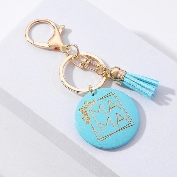 Sweet Round Letter Tassel Wood Unisex Bag Pendant Keychain