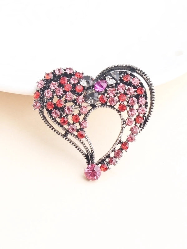 Sweet Shiny Heart Shape Alloy Inlay Rhinestones Women's Brooches