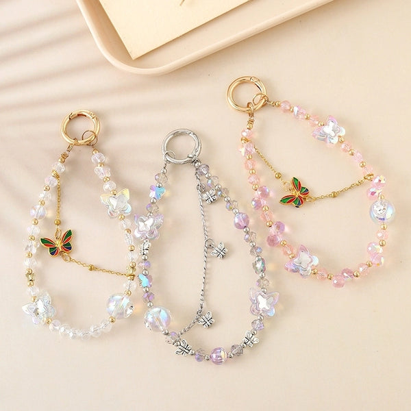 Sweet Simple Style Butterfly Beaded Beaded Chain Bag Pendant Mobile Phone Chain Keychain