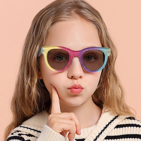 Sweet Simple Style Color Block Ac Round Frame Full Frame Kids Sunglasses