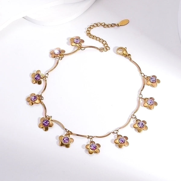 Sweet Minimalist Flower 201 Stainless Steel 18K Gold Plated Zircon Bracelets In Bulk