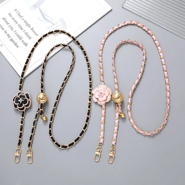 Sweet Simple Style Flower Pu Leather Enamel Inlay Pearl Bag Pendant Mobile Phone Chain