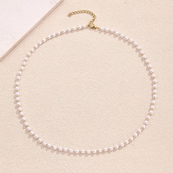 Sweet Minimalist Round Simple Solid Color 18K Gold Plated 304 Stainless Steel Acrylic Imitation Pearl Necklace