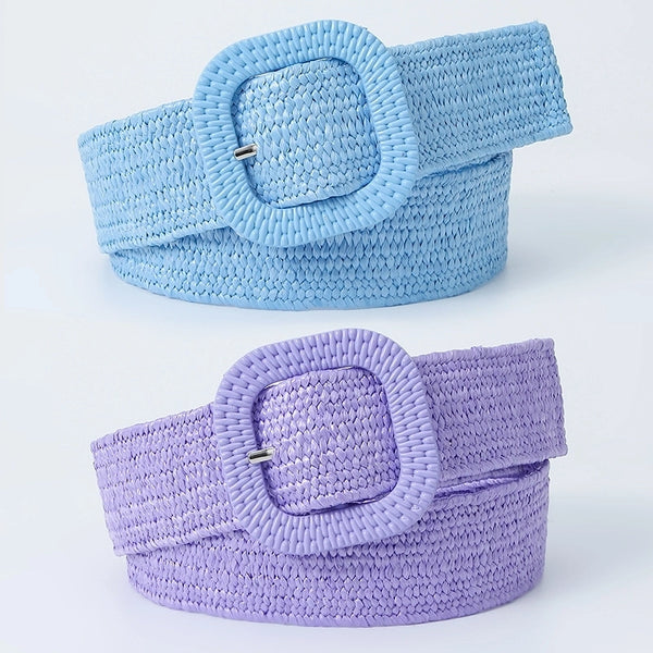 Sweet Minimalist Solid Color Pp Grass Plastic Women's Woven Belts