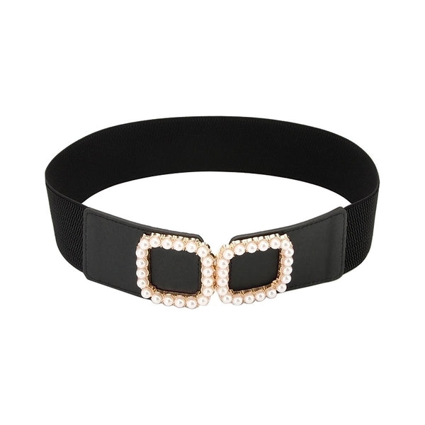 Sweet Solid Color Pu Leather Artificial Pearls Women's Leather Belts