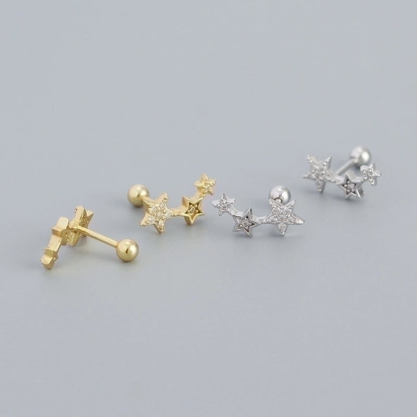 Sweet Star Sterling Silver Ear Studs Plating Zircon 925 Silver Earrings