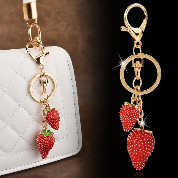 Sweet Strawberry Alloy Epoxy Bag Pendant Keychain