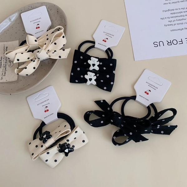 Sweet Women's Polka Dots Bear Bow Knot Cloth Hair Tie