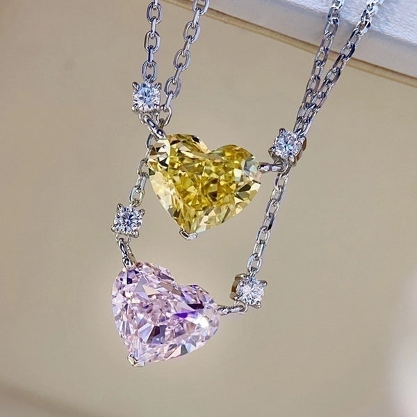 Tik Tok Live Stream Heart-shaped Necklace Female Clavicle Chain Ins Advanced Design Sense Temperament Wild High Carbon Diamond Pink Pendant