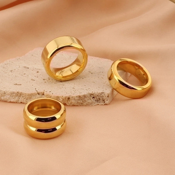 Titanium Steel 18K Gold Plated Minimalist Solid Color Rings