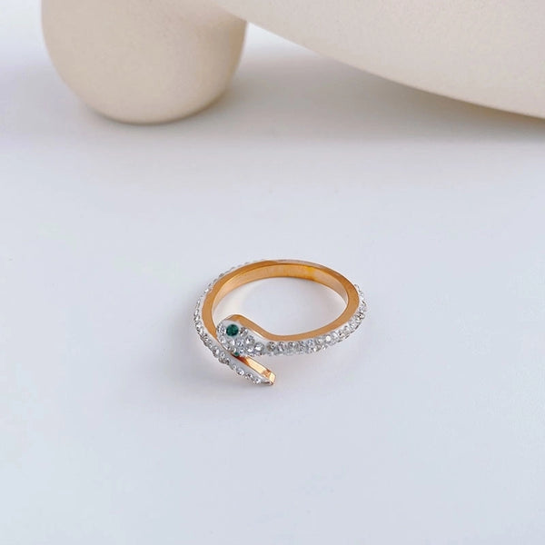 Titanium Steel 18K Gold Plated Streetwear Plating Inlay Animal Artificial Diamond Open Ring