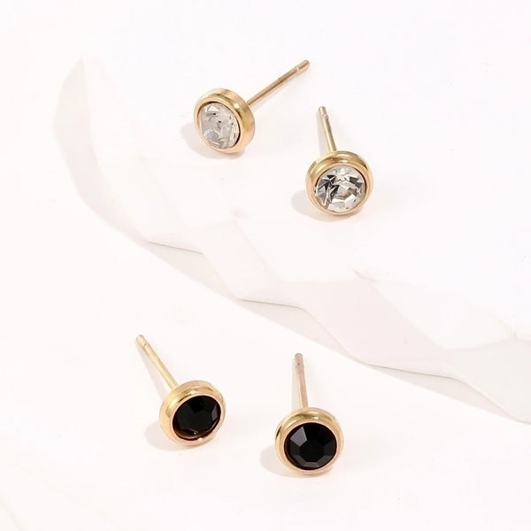 Titanium Steel Plated 14k Gold Fashion Black And White Zircon Stud Earrings