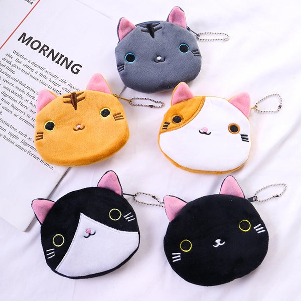 Unisex Animal Cat Plush Zipper Coin Purses