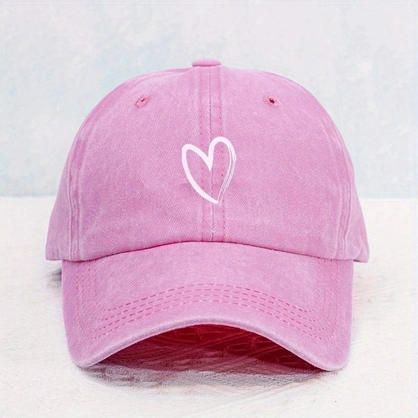 Unisex Basic Retro Minimalist Heart Shape Printing Curved Eaves Baseball Cap