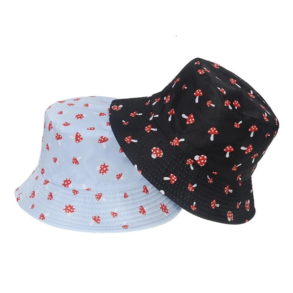 Unisex Basic Minimalist Mushroom Printing Flat Eaves Bucket Hat