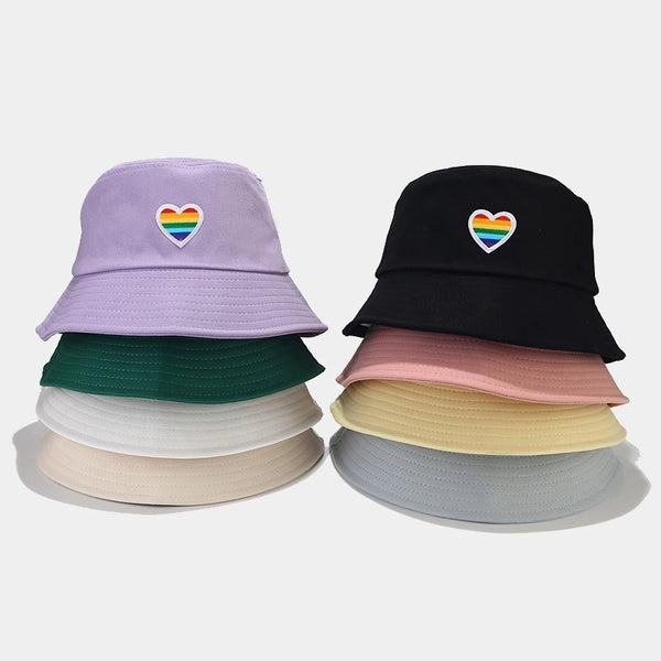 Unisex Basic Streetwear Heart Shape Solid Color Embroidery Wide Eaves Bucket Hat