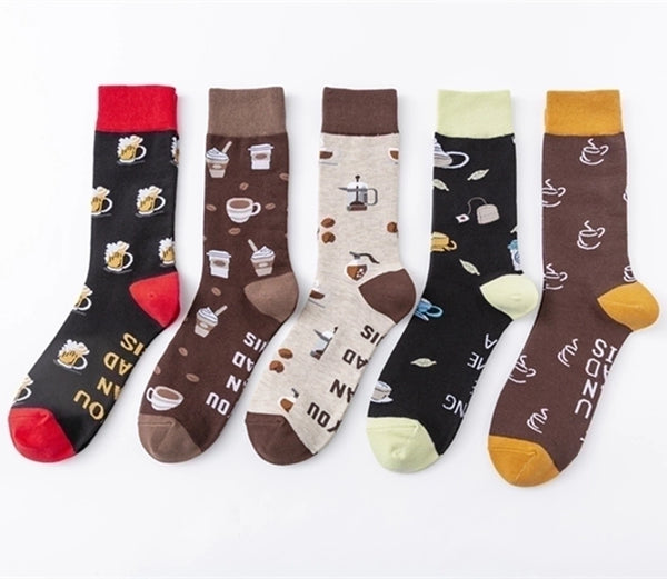 Unisex Casual Color Block Cotton Printing Crew Socks A Pair