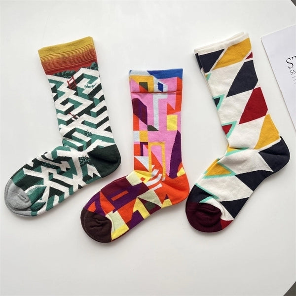 Unisex Casual Modern Style Geometric Cotton Crew Socks A Pair