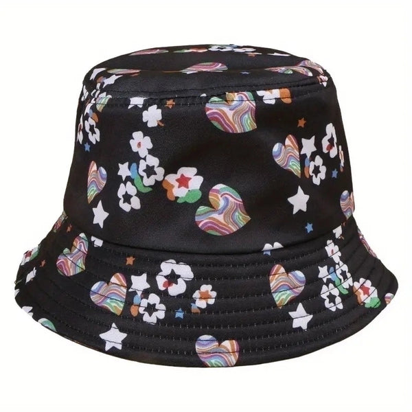 Unisex Casual Modern Style Minimalist Heart Shape Flower Printing Curved Eaves Bucket Hat