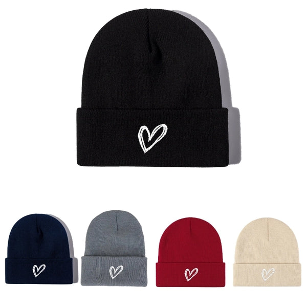 Unisex Casual Minimalist Heart Shape Embroidery Eaveless Beanie Hat