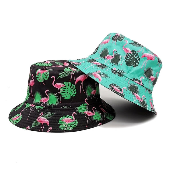 Unisex Casual Minimalist Leaves Flamingo Printing Wide Eaves Bucket Hat