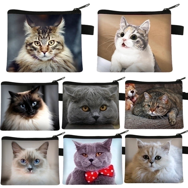 Unisex Cat Polyester Zipper Coin Purses