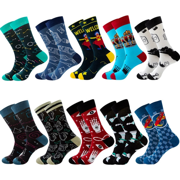 Unisex Classic Style Printing Letter Cotton Crew Socks 5 Pairs Per Pack