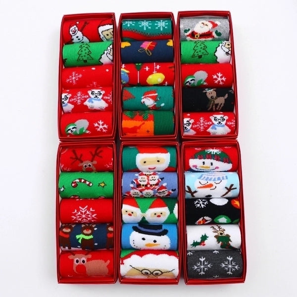 Unisex Cute Cartoon Snowman Snowflake Cotton Jacquard Crew Socks 1 Set