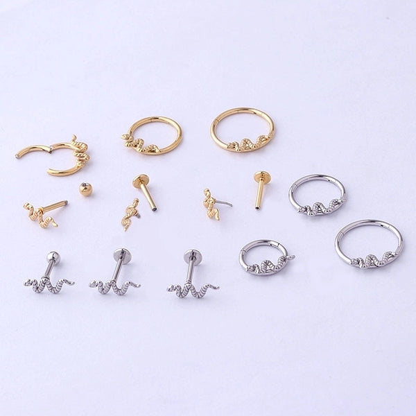 Unisex Fashion Snake Stainless Steel Metal Ear Studs Nose Ring Plating No Inlaid