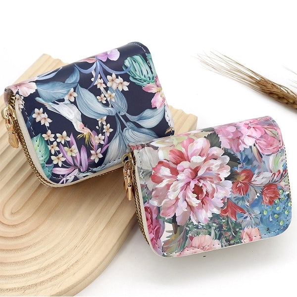 Unisex Flower Pu Leather Zipper Coin Purses