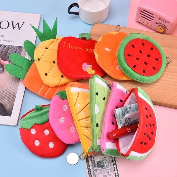 Unisex Fruit Plush Zipper Kids Wallets