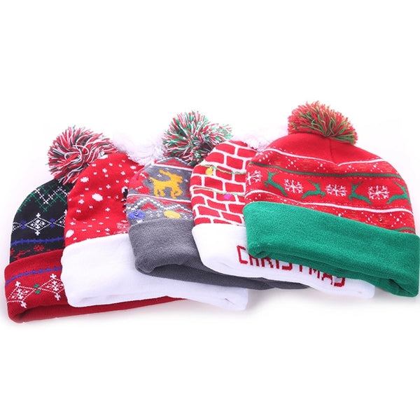 Unisex Modern Style Christmas Hat Pom Poms Eaveless Wool Cap